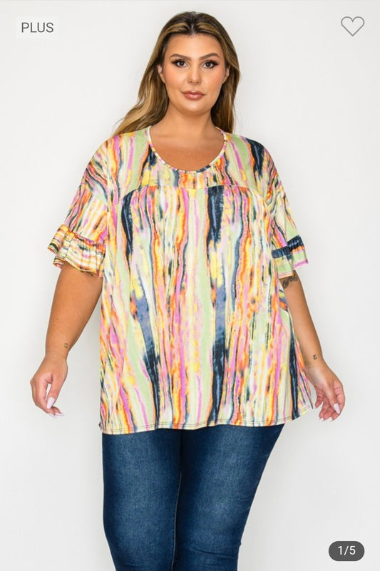 Plus size v neck ruffle sleeves tunic top