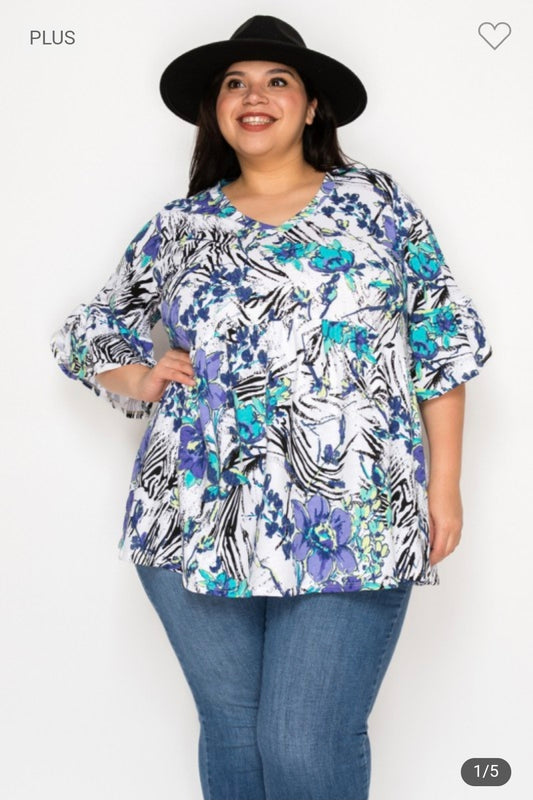 Plus v neck ruffle sleeves tunic top