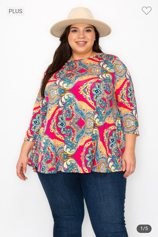 Extra plus size 3qt sleeves print tunic top