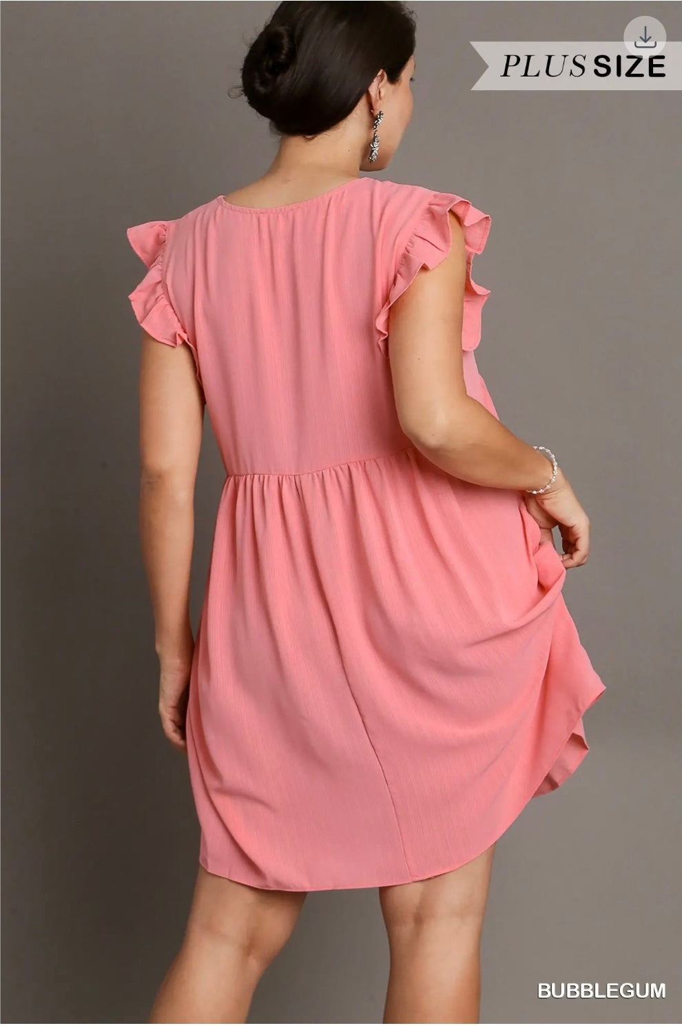 Vneck ruffle sleeves dress with pockets