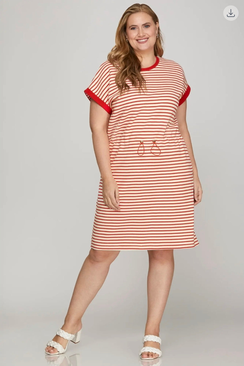 Plus cap sleeve striped knit dress with pockets