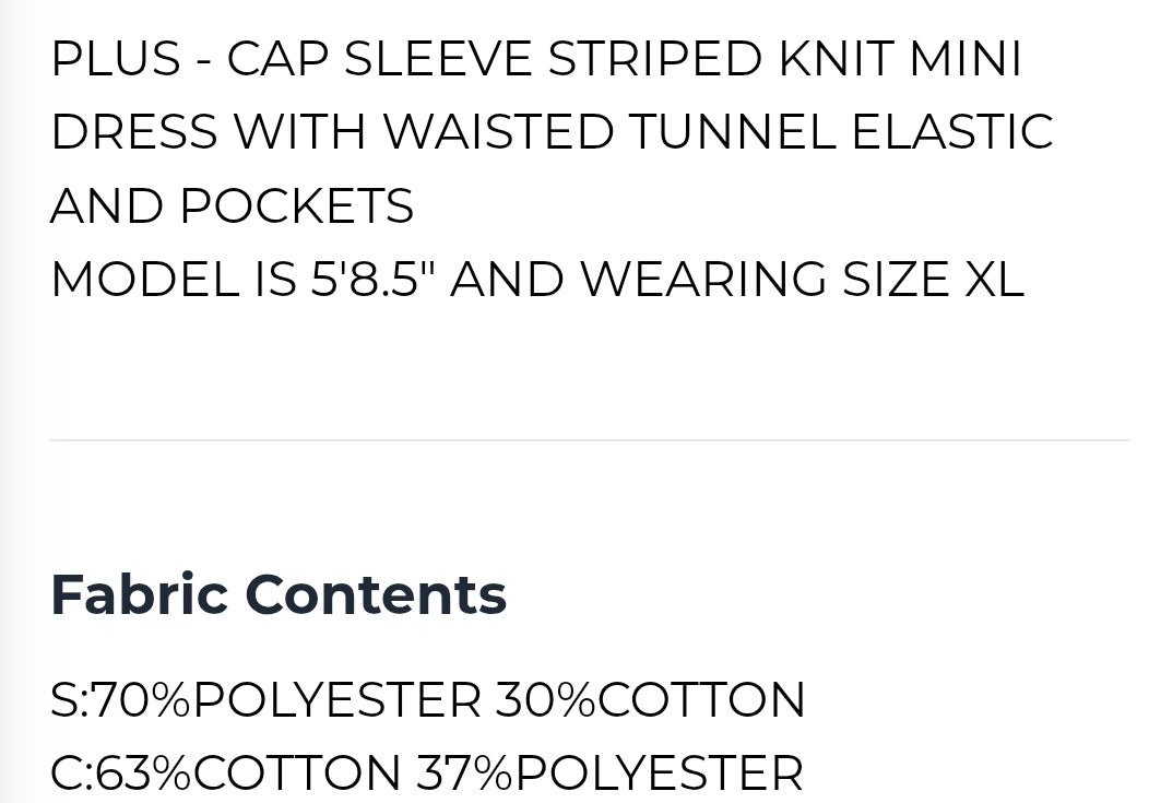 Plus cap sleeve striped knit dress with pockets