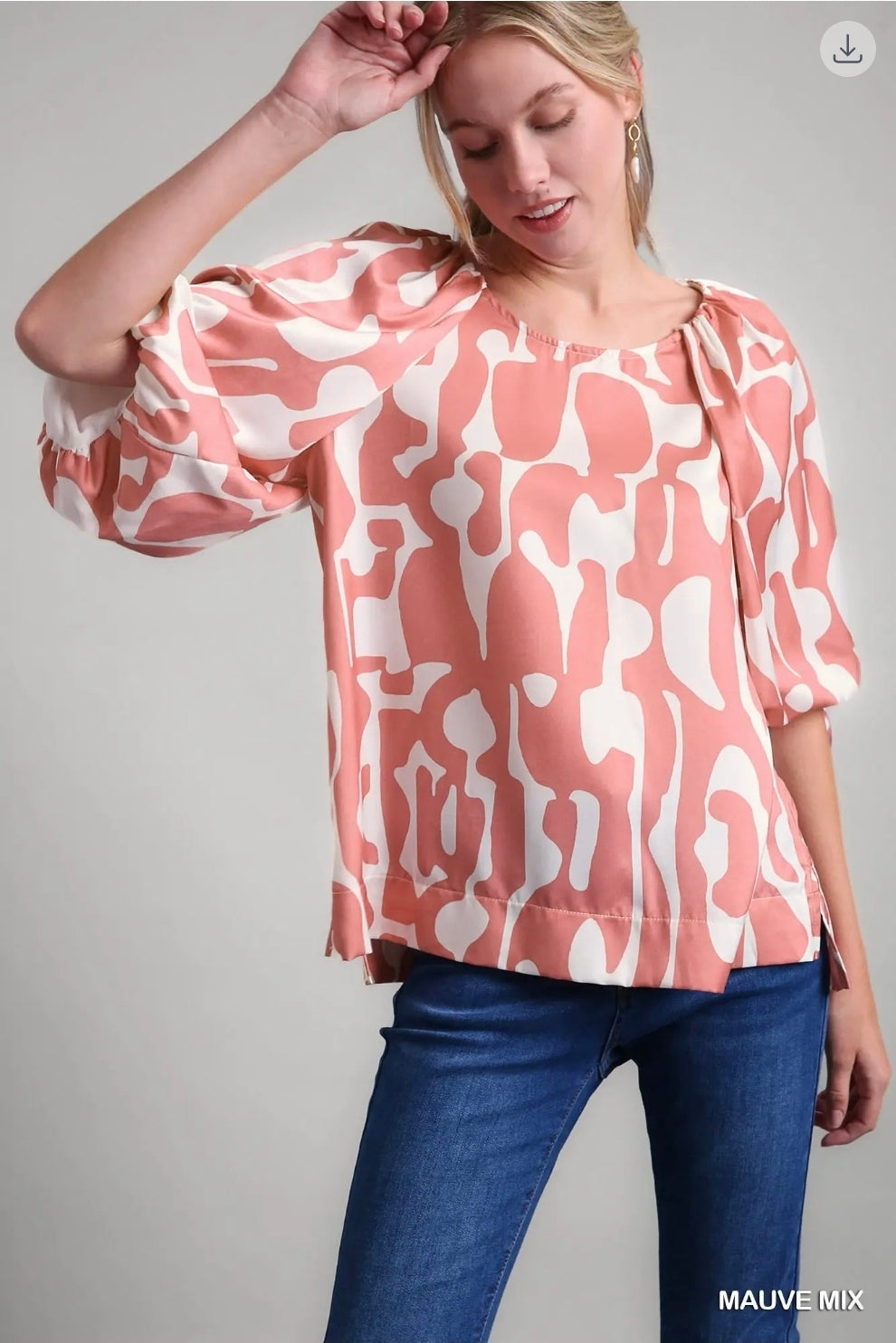 Satin round neck geometric print top