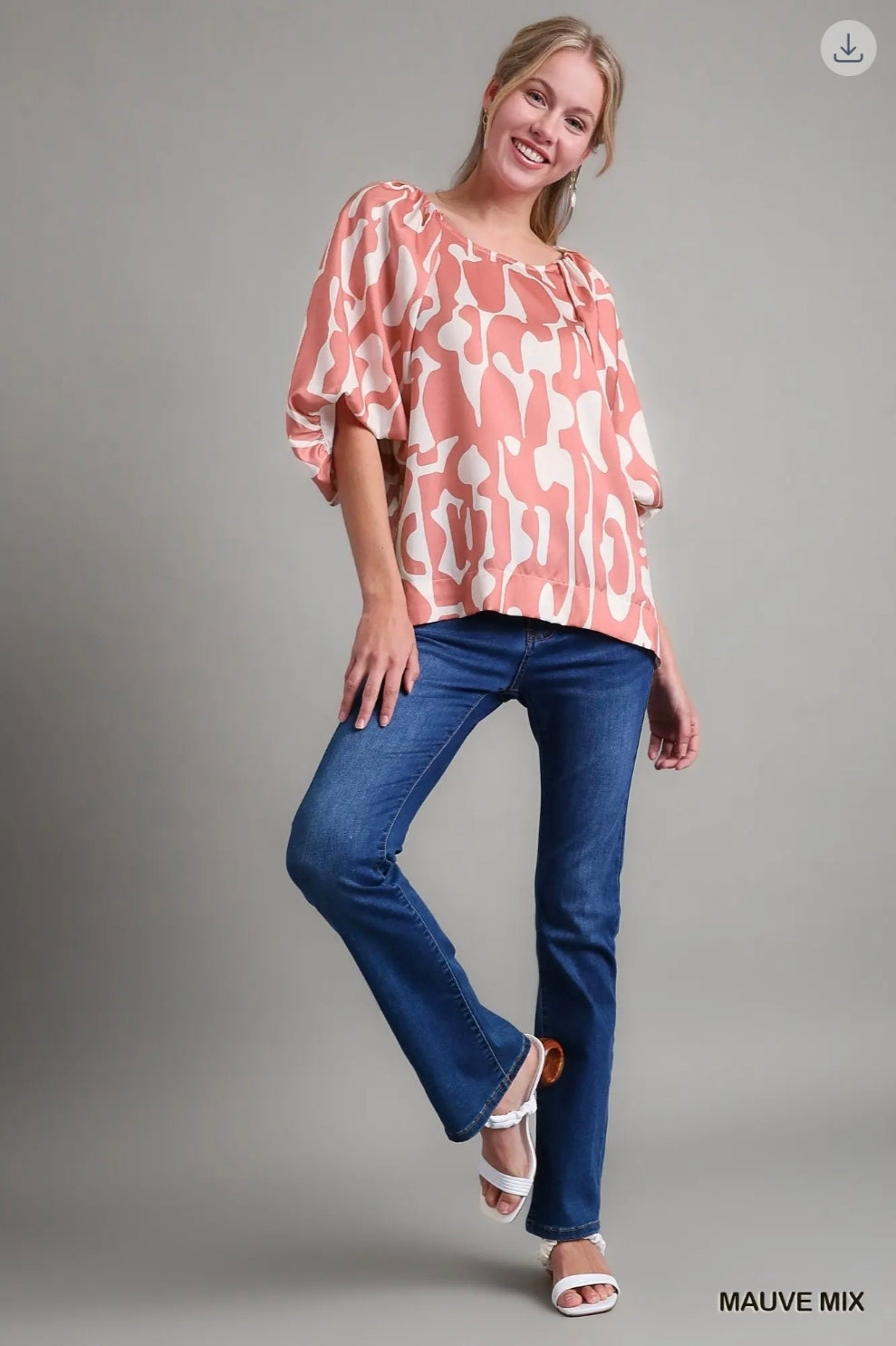 Satin round neck geometric print top