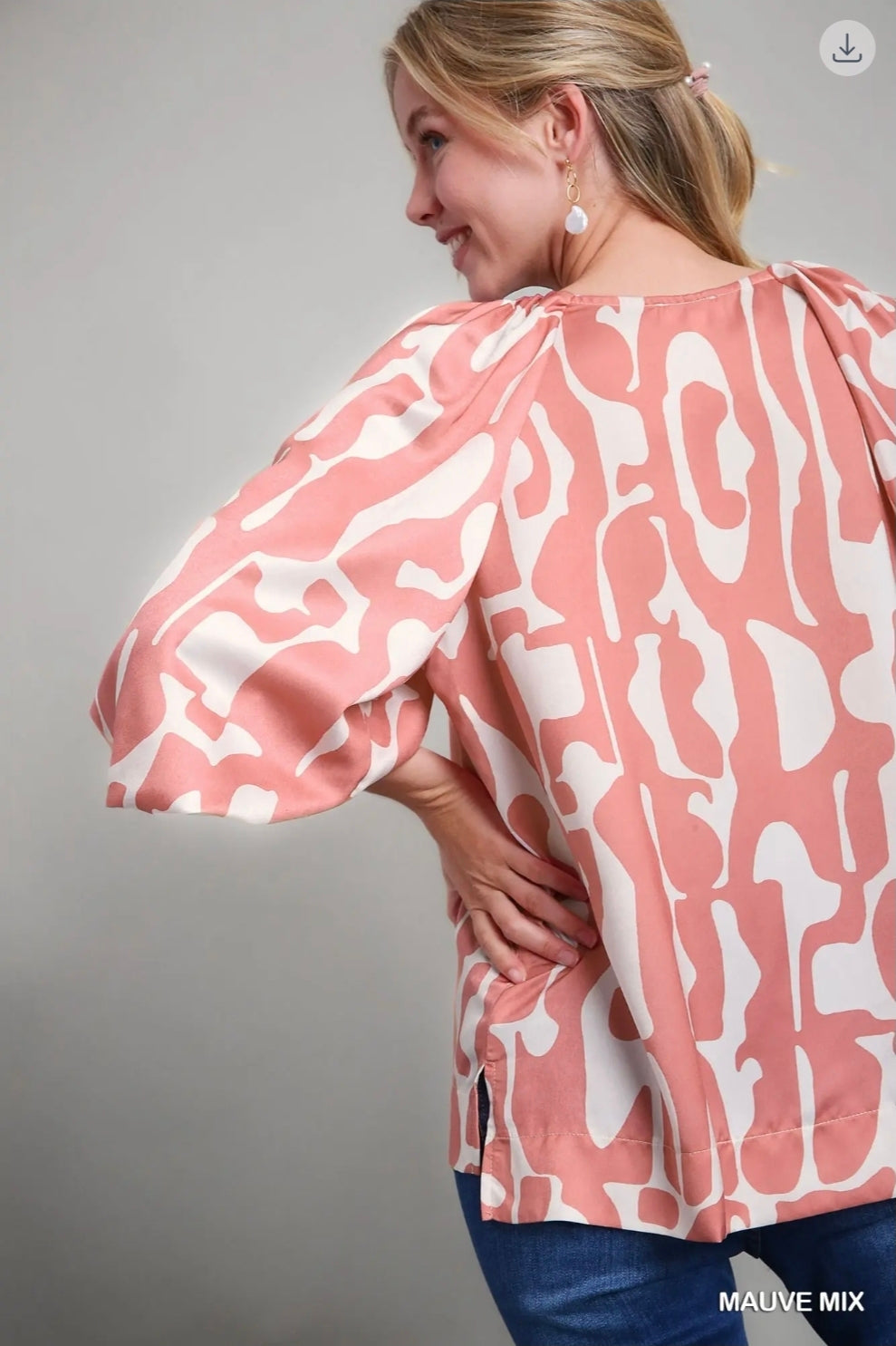 Satin round neck geometric print top