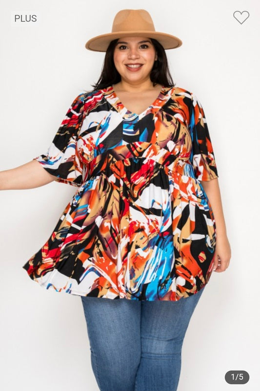 Plus size v neck flowy top