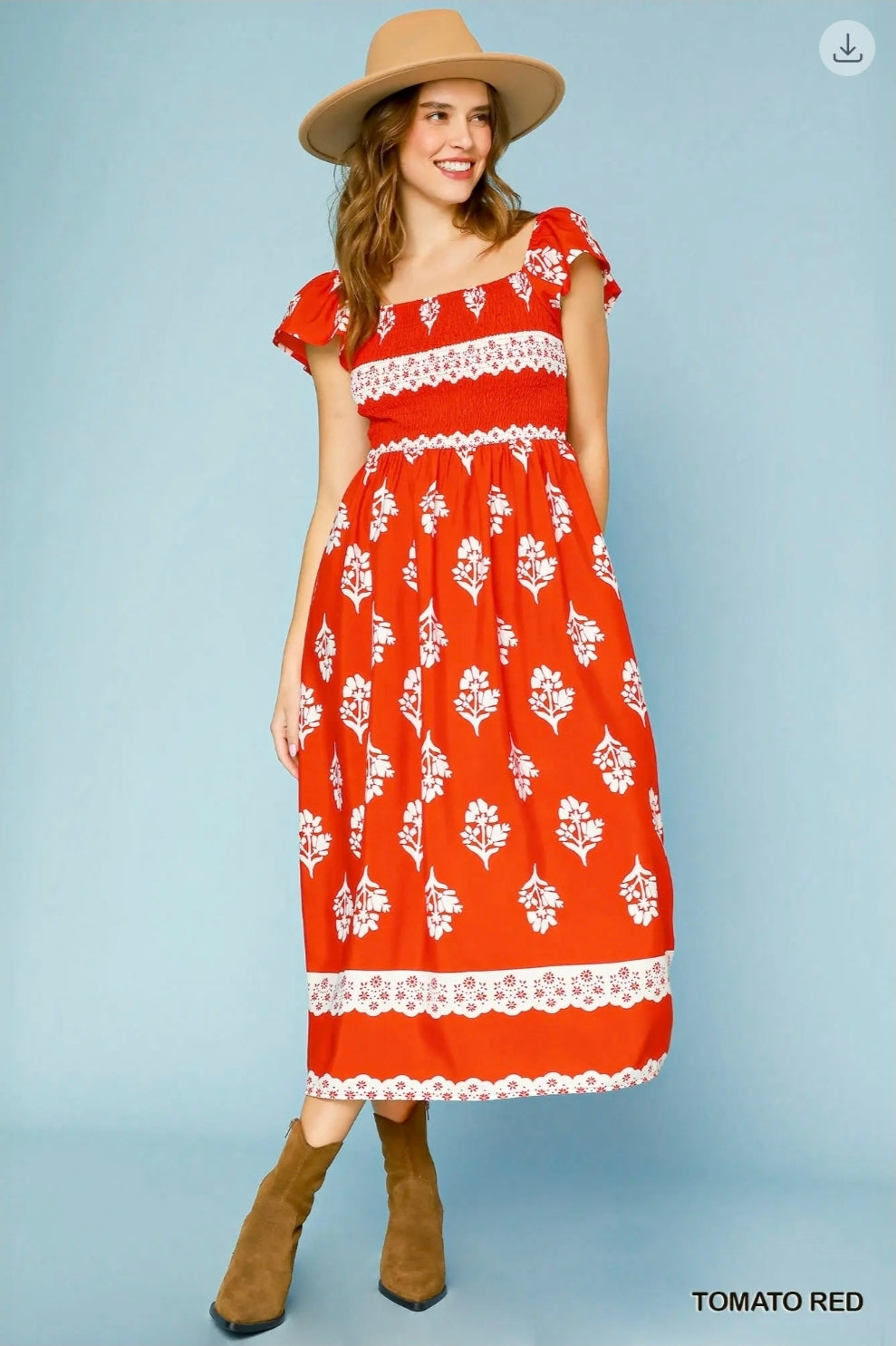 Romantic smocked midi dress
