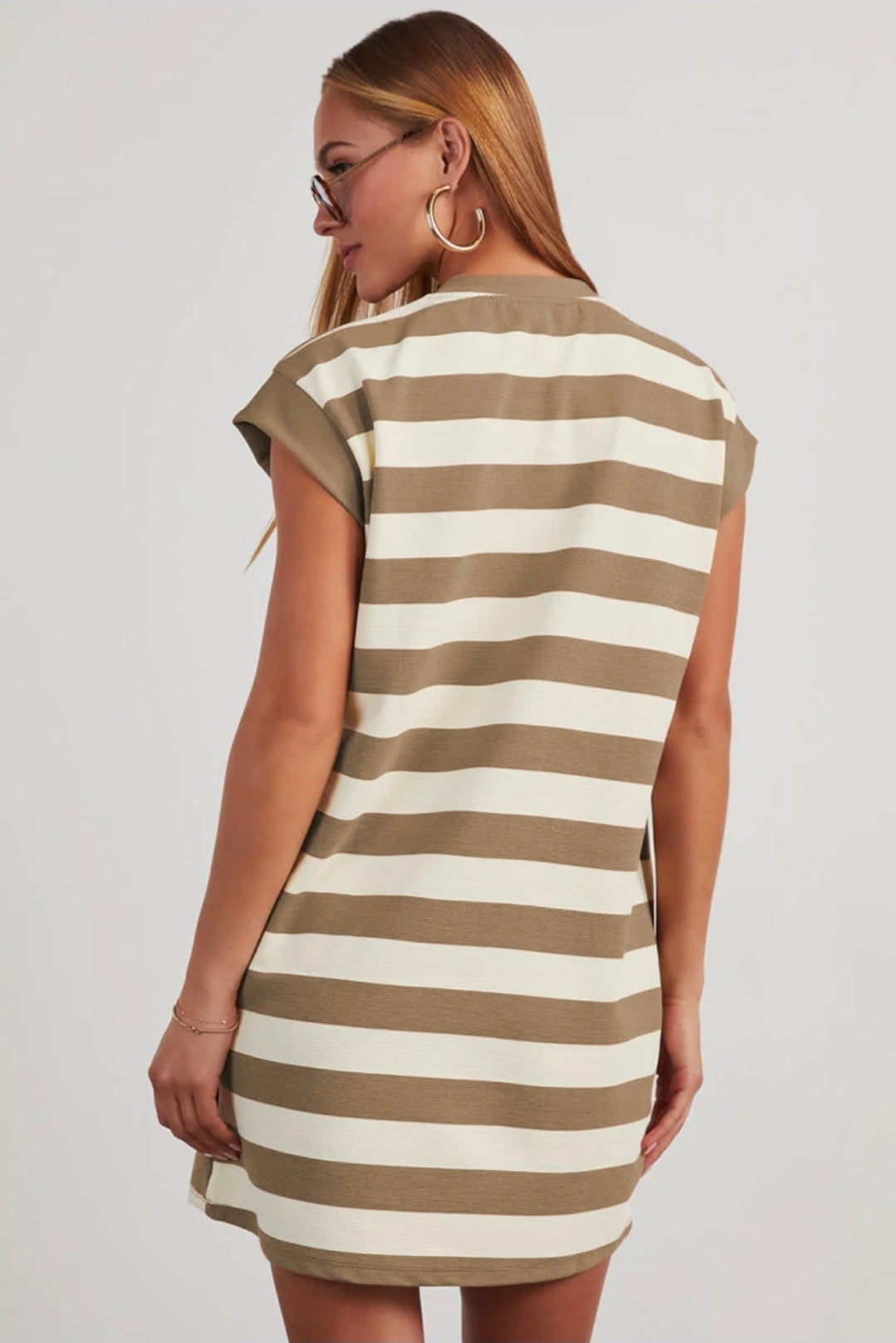 Khaki stripe cap sleeve top shirt dress