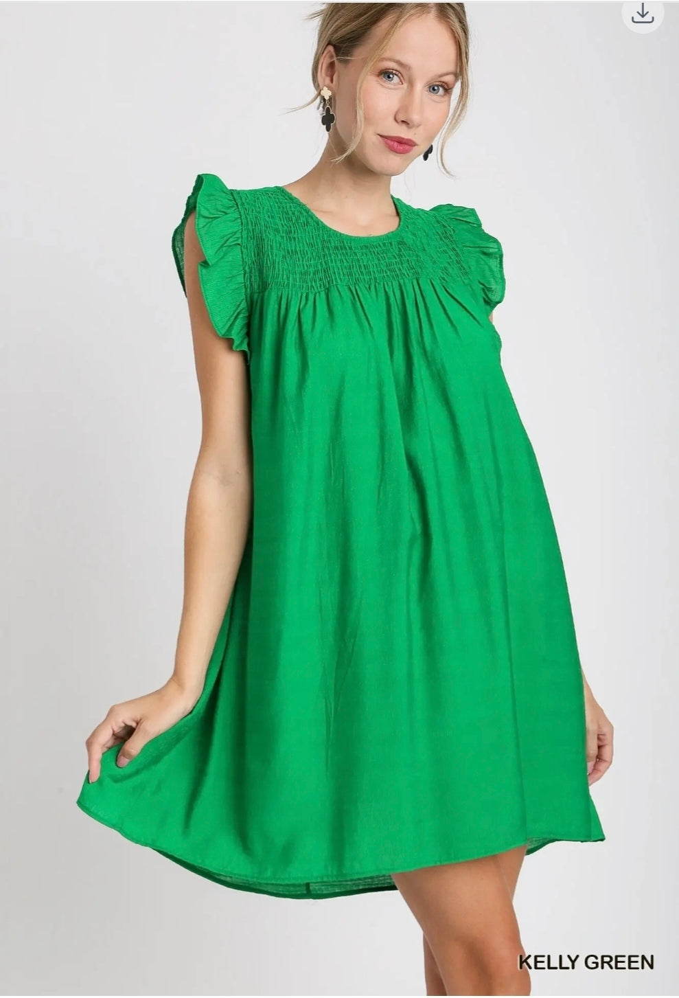Smocked yoke short ruffle sleeves dress