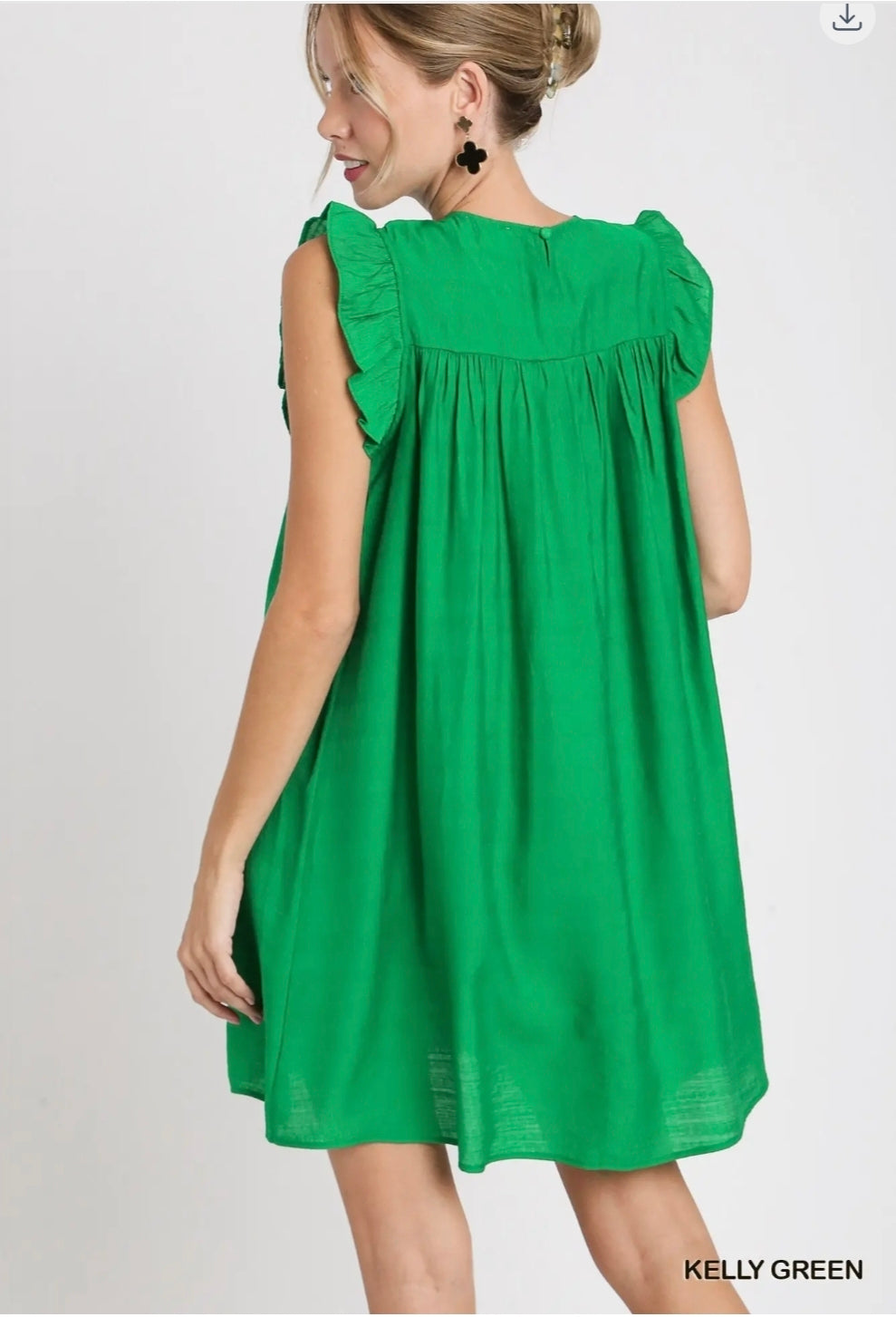 Smocked yoke short ruffle sleeves dress