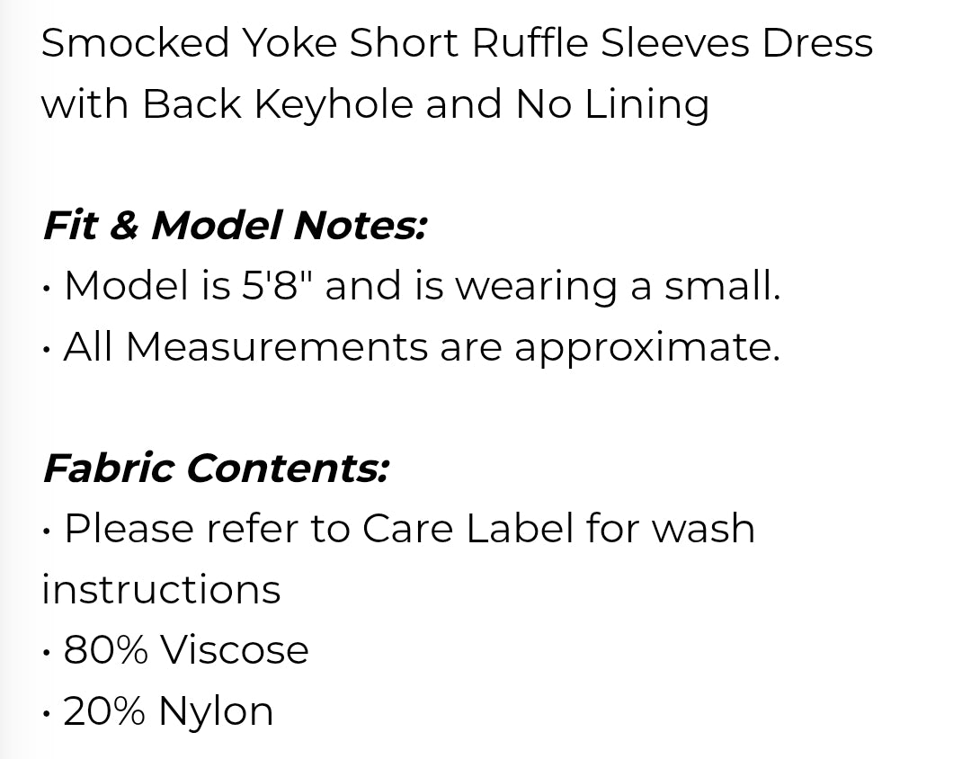 Smocked yoke short ruffle sleeves dress