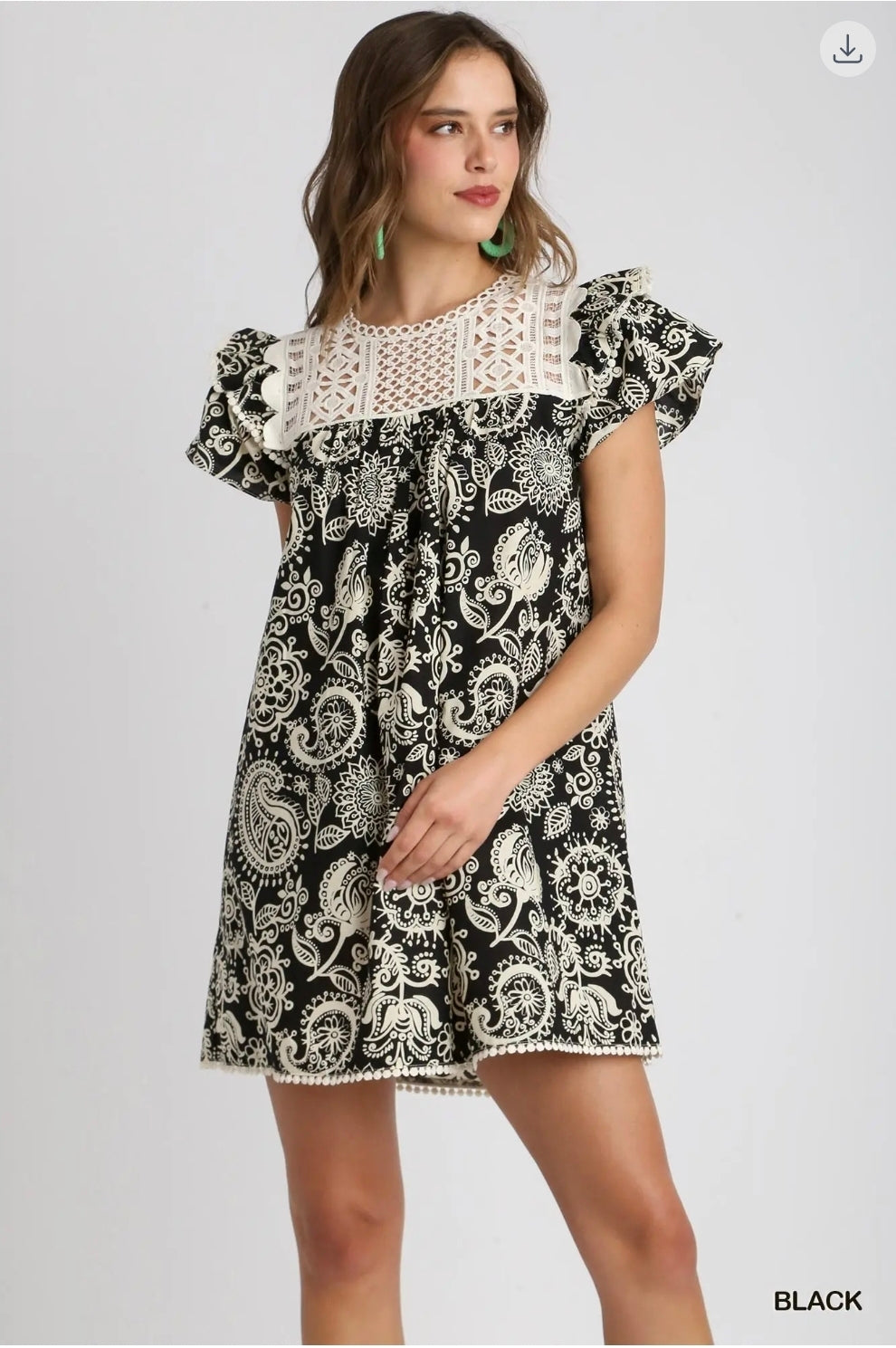 Crochet yoke print dress