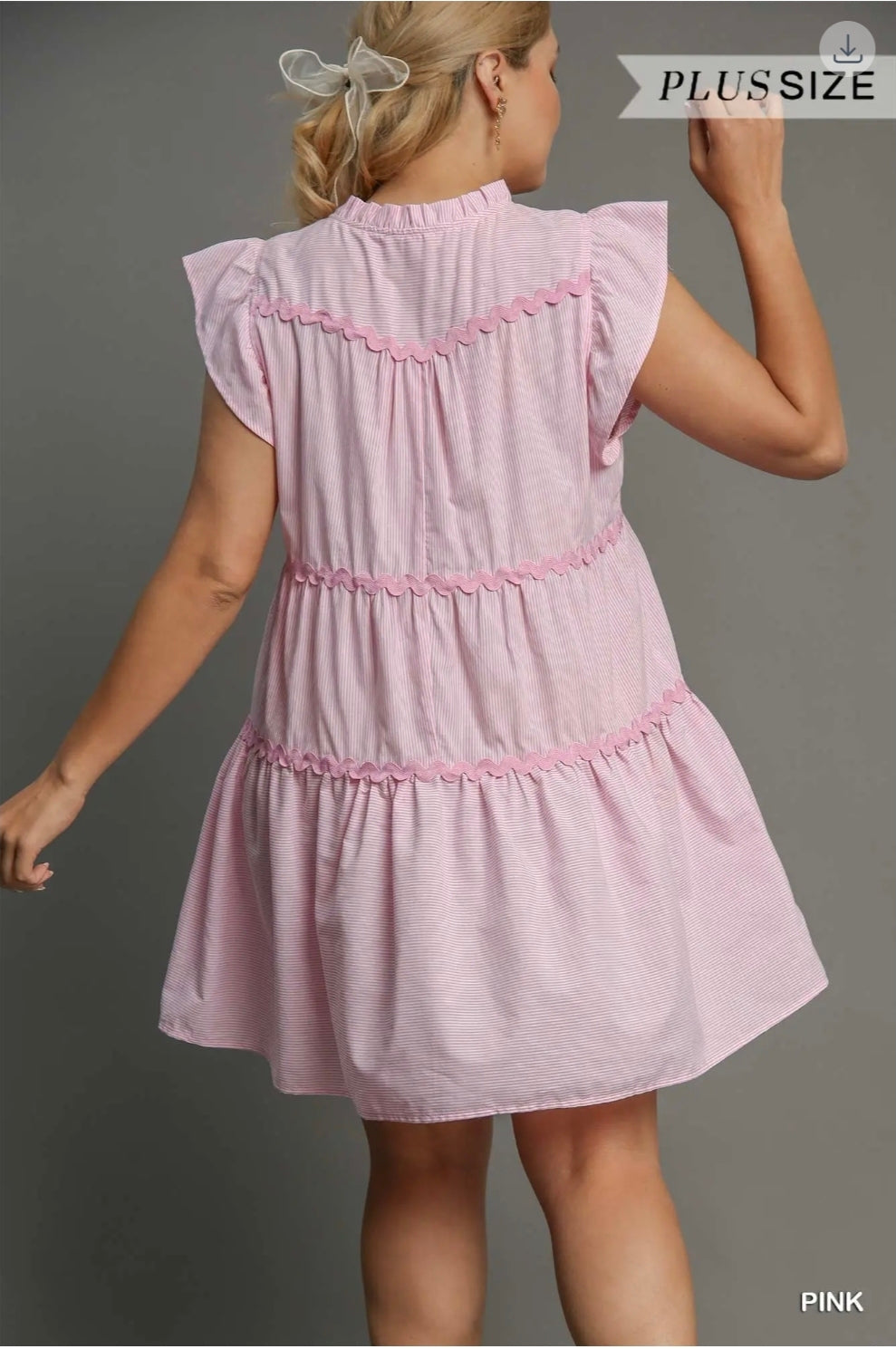 Striped A Line split ruffle mini dress
