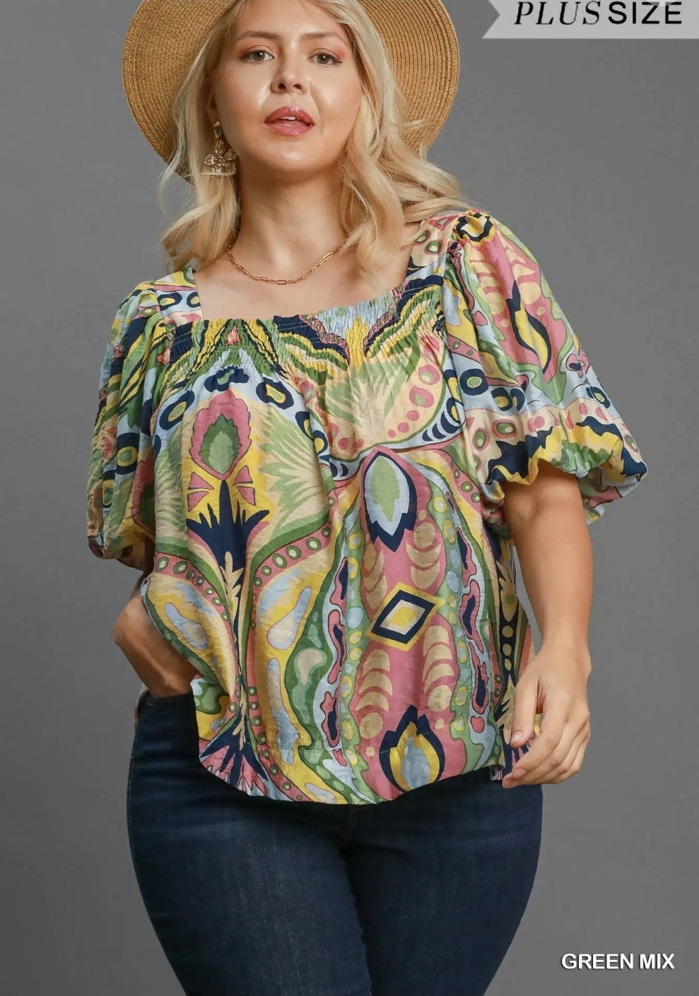Abstract print square neck top