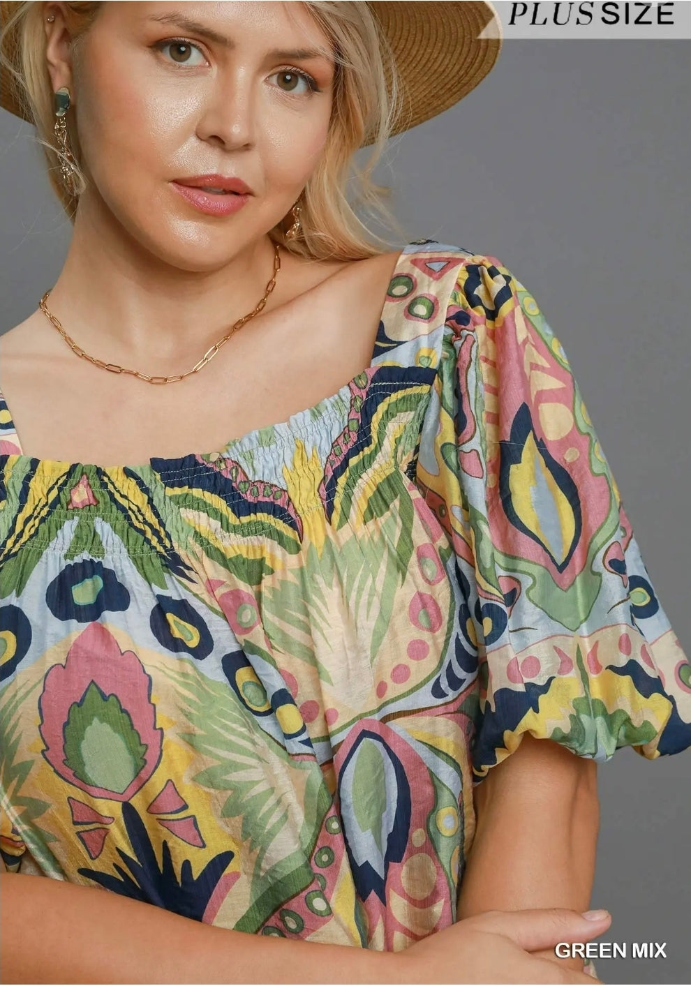 Abstract print square neck top