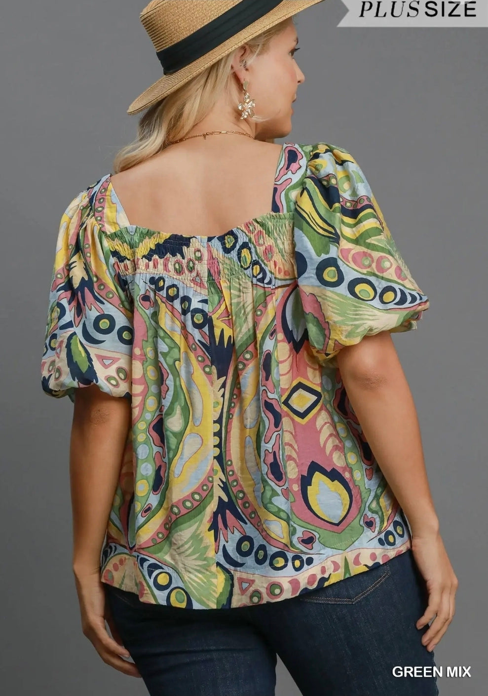 Abstract print square neck top