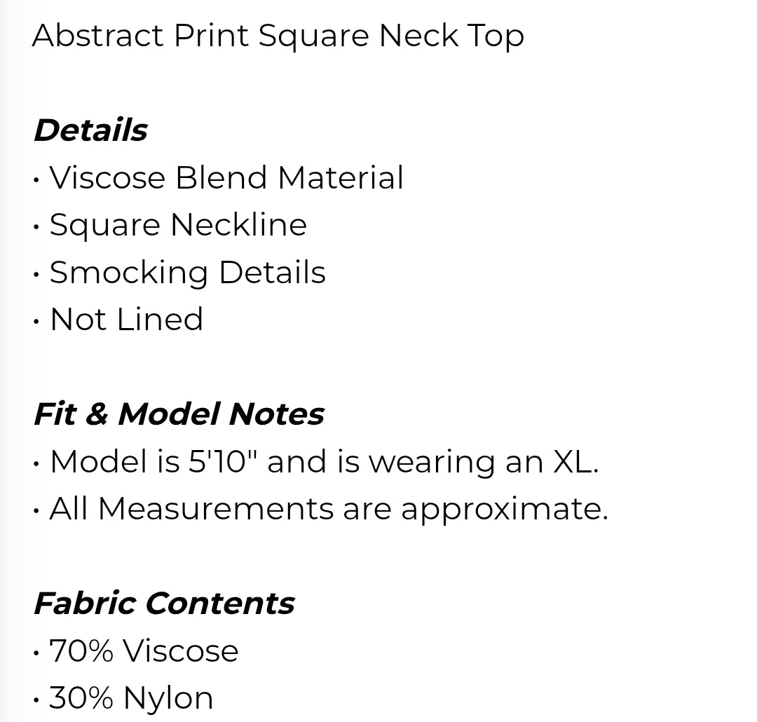 Abstract print square neck top