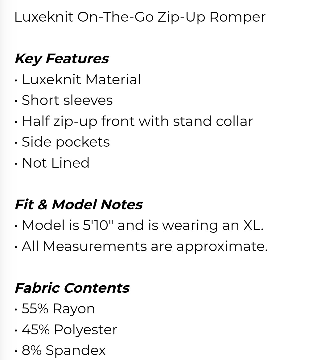 Luxenit on the go zip up romper