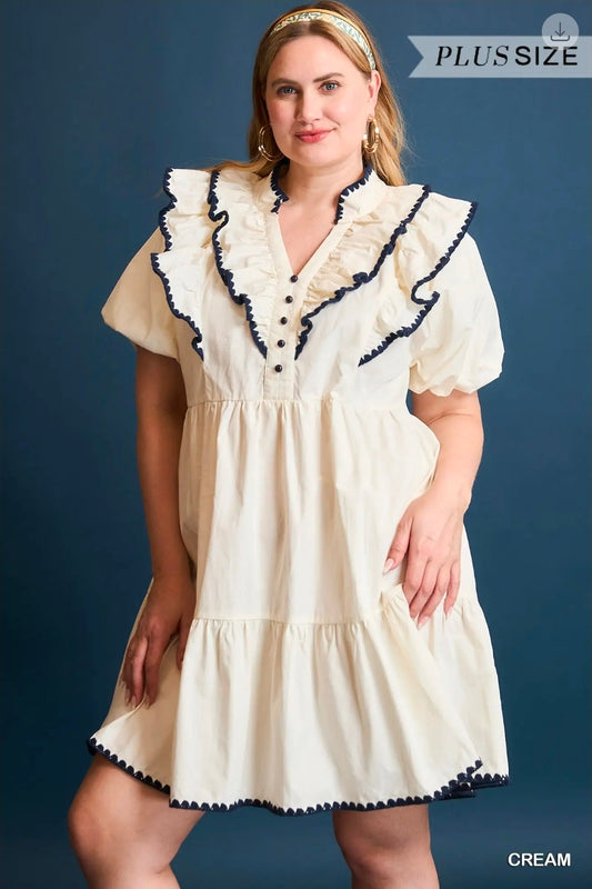 Ruffle trim babydoll dress