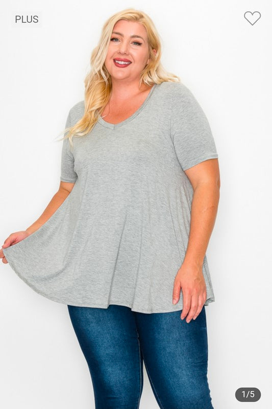 Heather gray plus size v neck tunic top