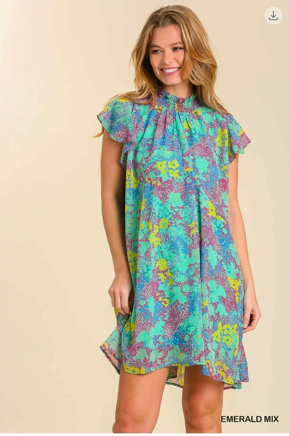 Abstract print smockedchiffon dress