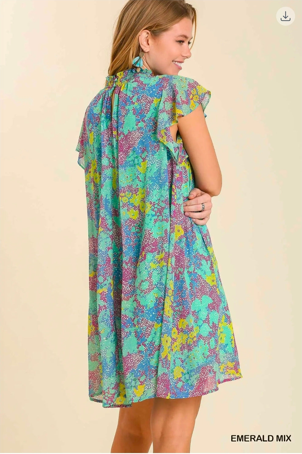 Abstract print smockedchiffon dress
