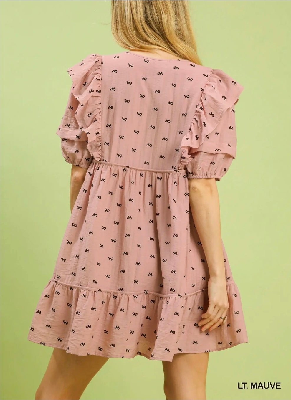 Ruffle sleeve bow print mini dress