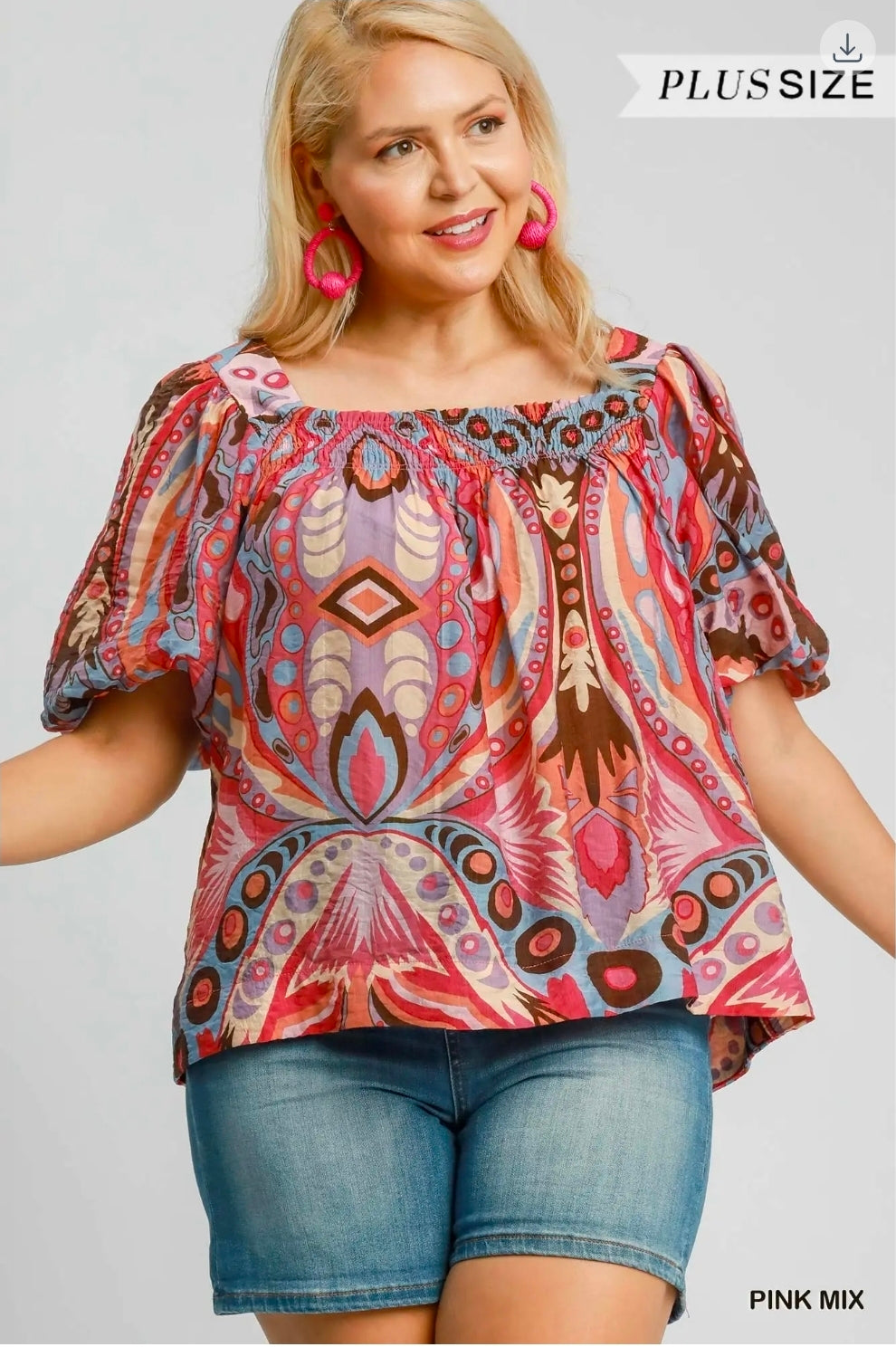 Abstract print square neck top