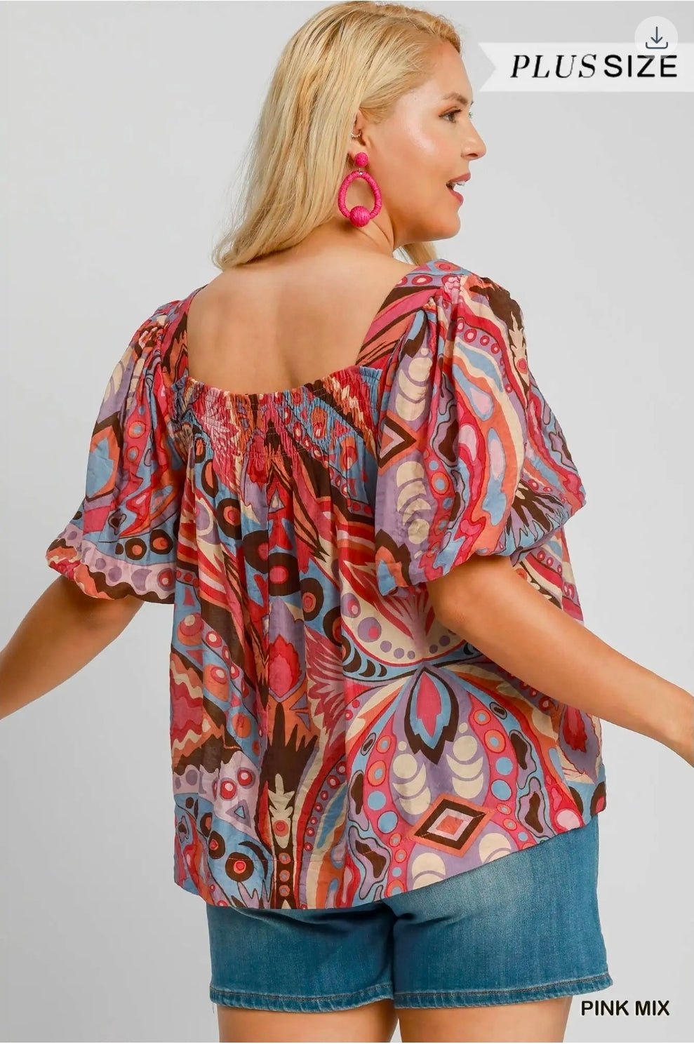 Abstract print square neck top