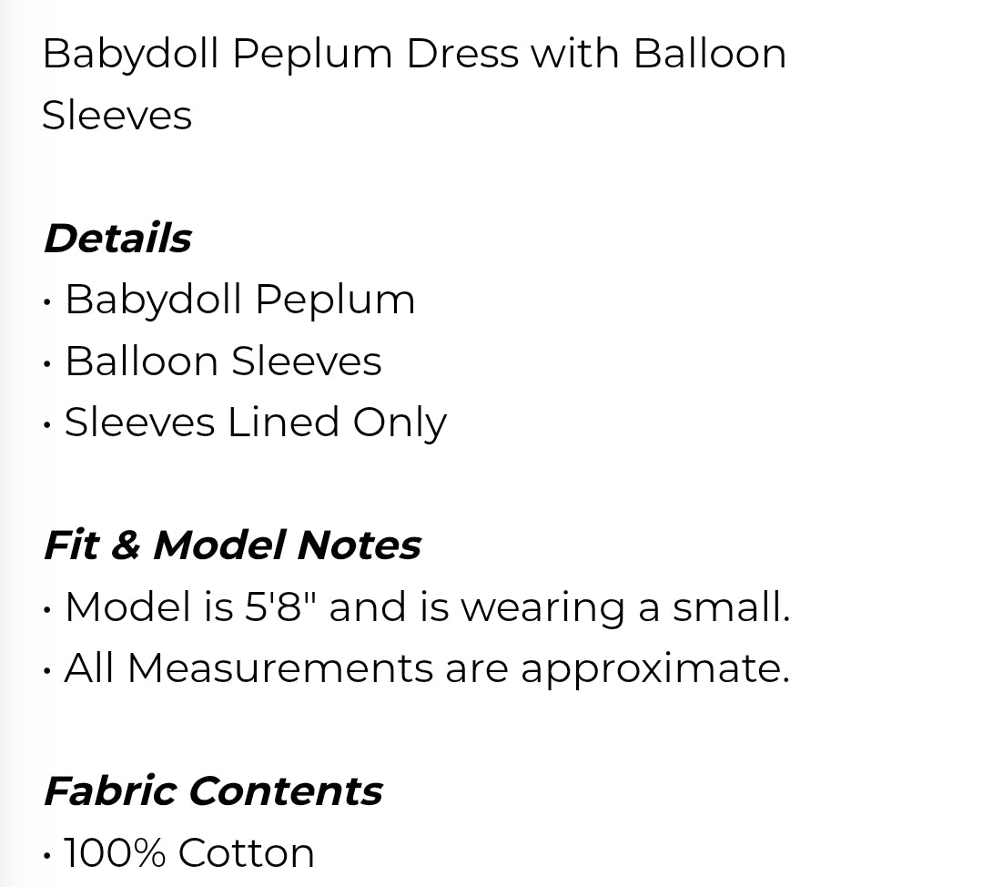 Babydoll peplum dress with ballon sleeves