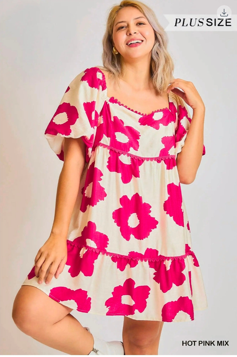 Flower print plus mini dress