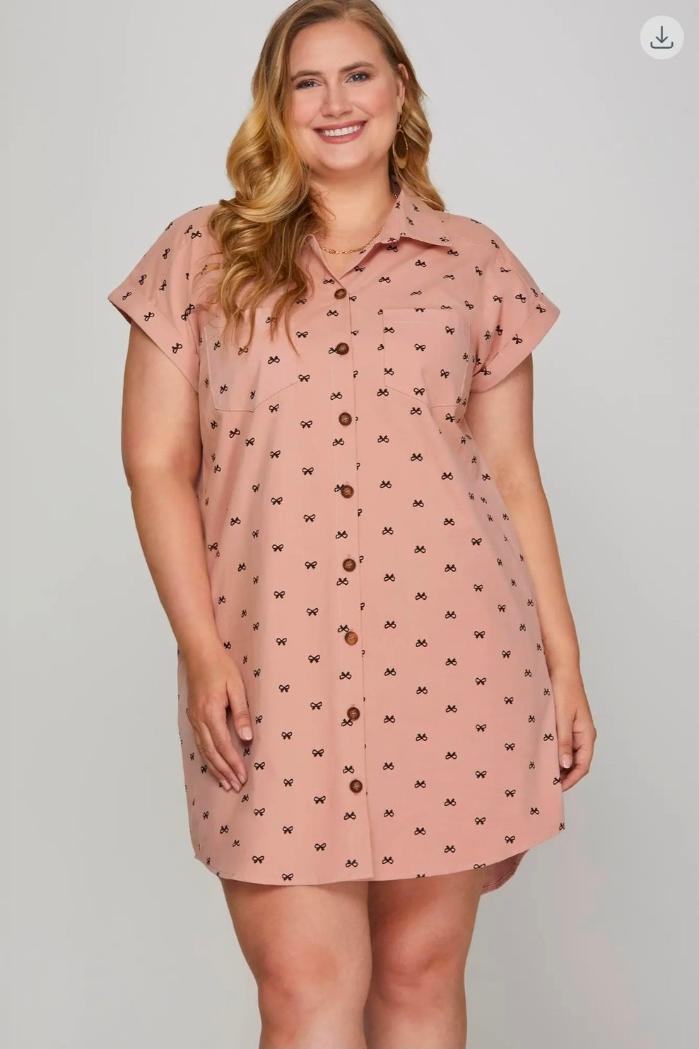 Rose Bow print cotton shirt dress