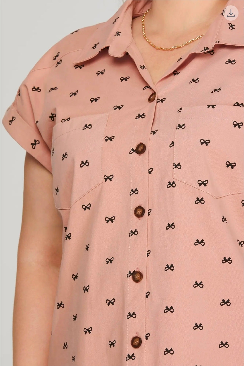 Rose Bow print cotton shirt dress