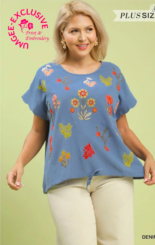 Embroidered botanical top
