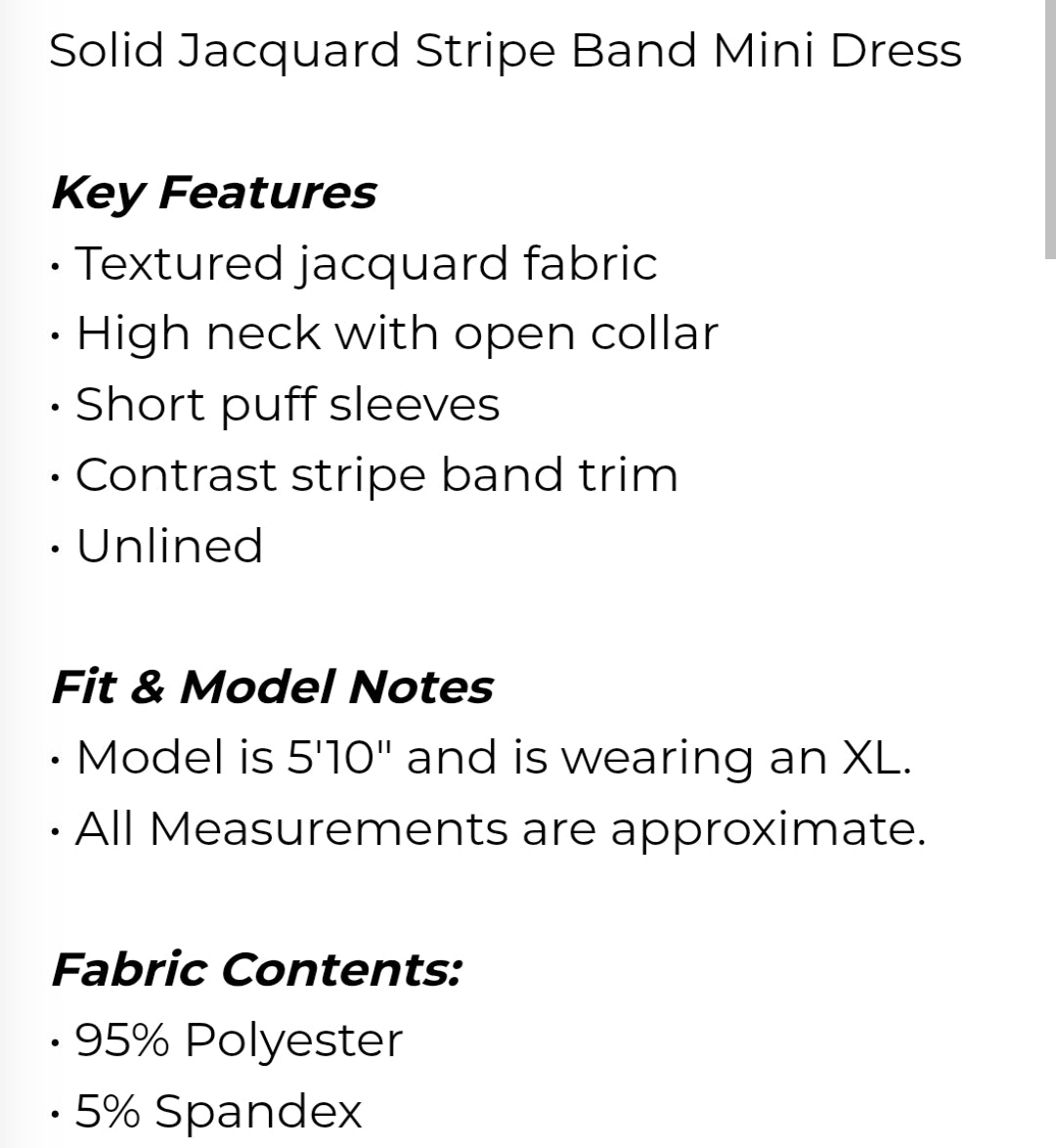 Solid jacquard stripe band mini dress