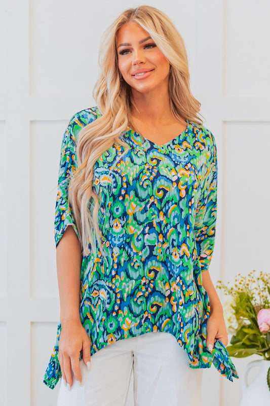 Green abstract print tunic top
