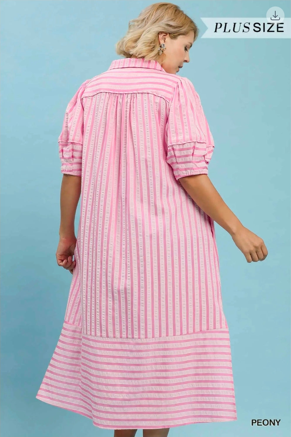 Stripped puff sleeve midi dress