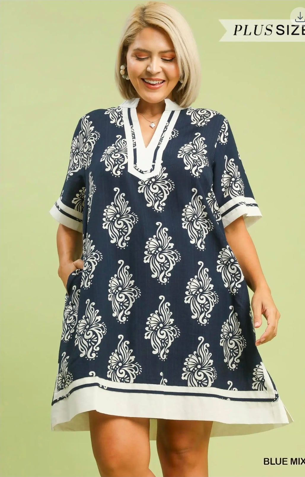 Two tone abstract print mi i dress