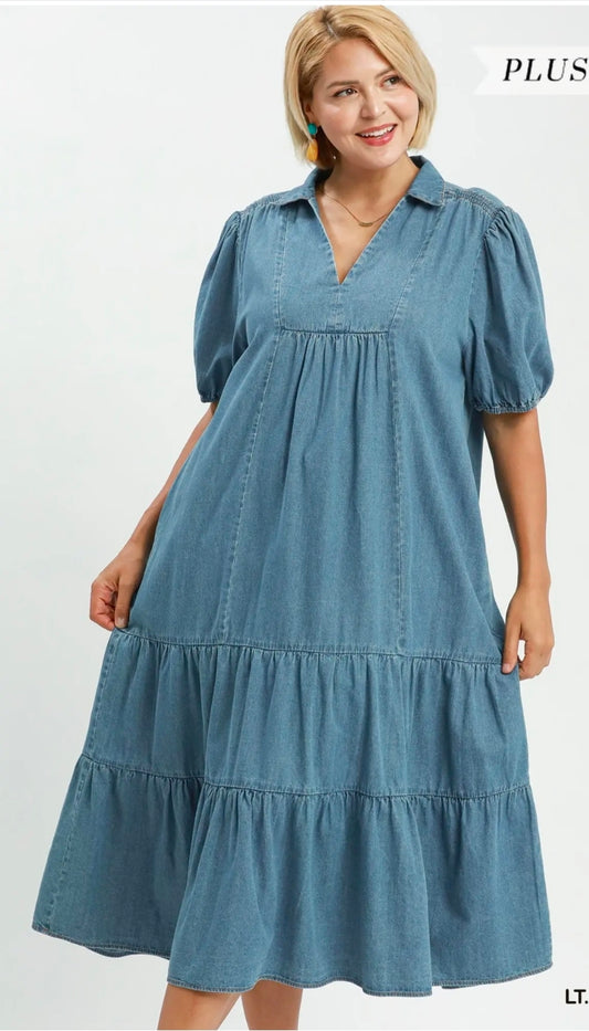 Denim Tiered midi dress