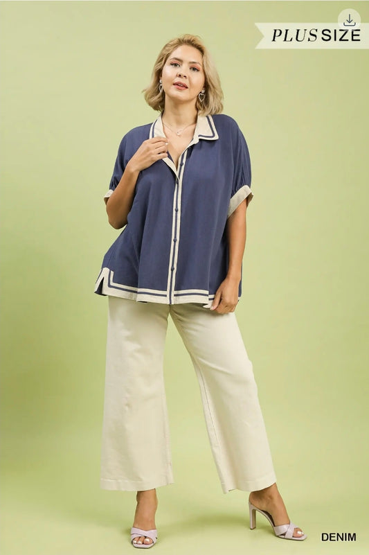 Linen button front top