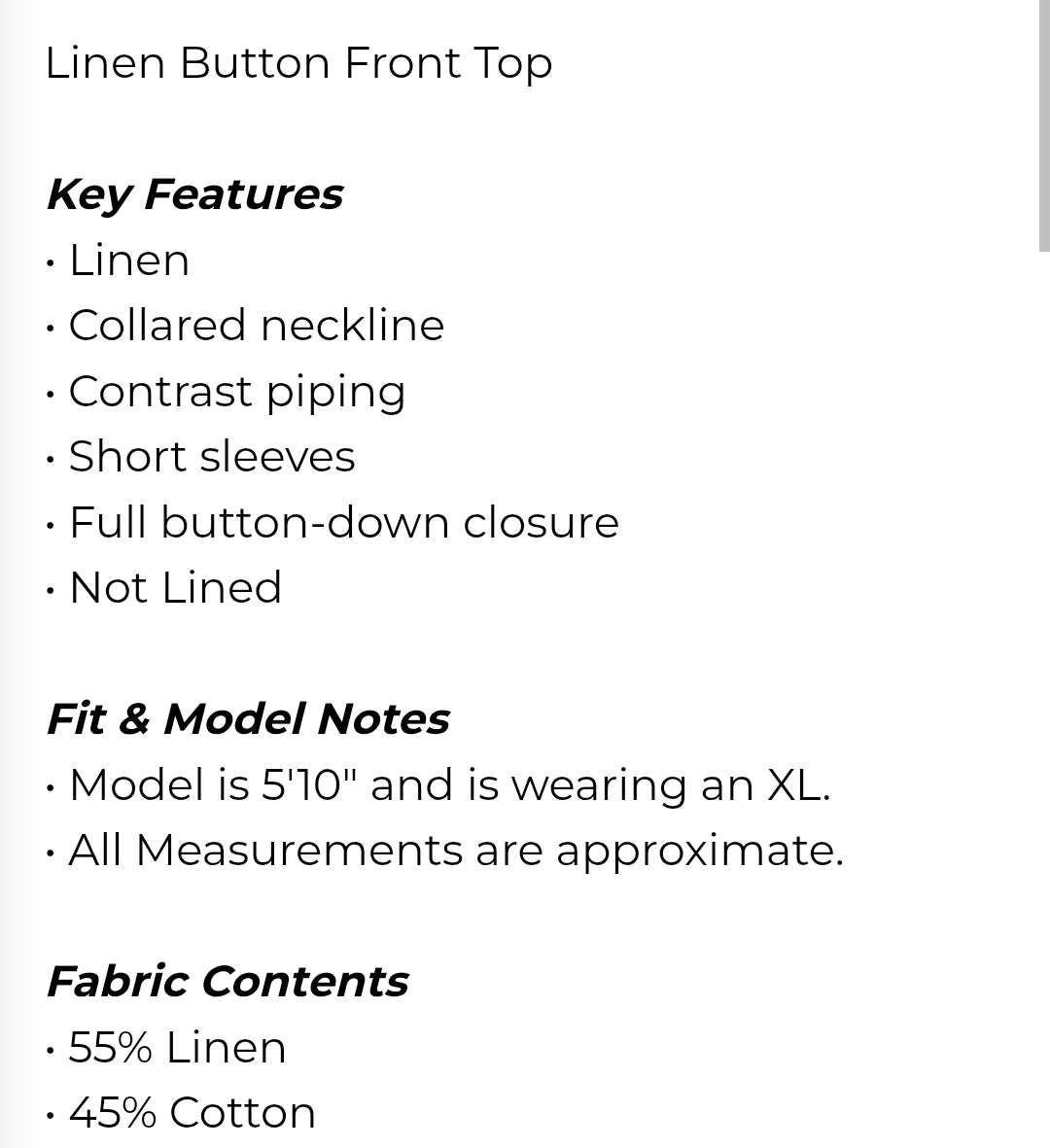 Linen button front top