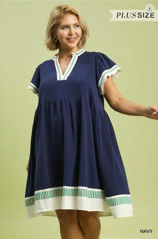 Linen color block sleeve dress