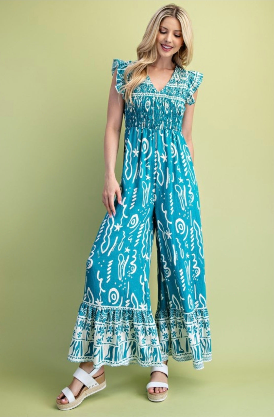 Mixed print v neck jumpsuit