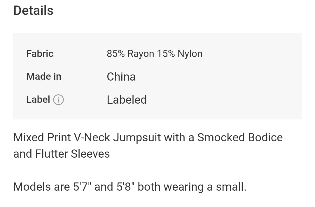 Mixed print v neck jumpsuit