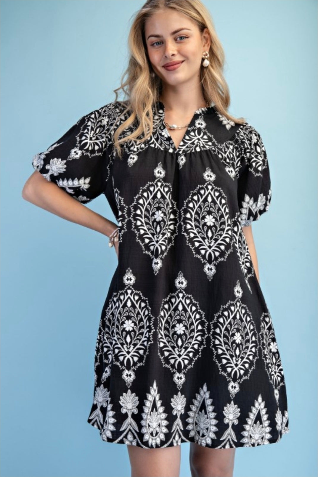Printed v neck dress