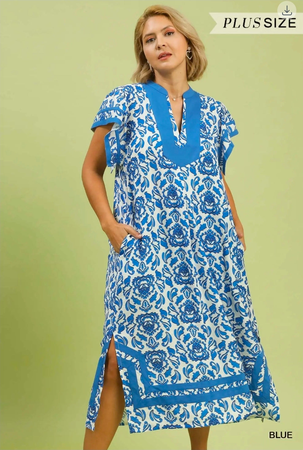 Abstract two tone print midi dress