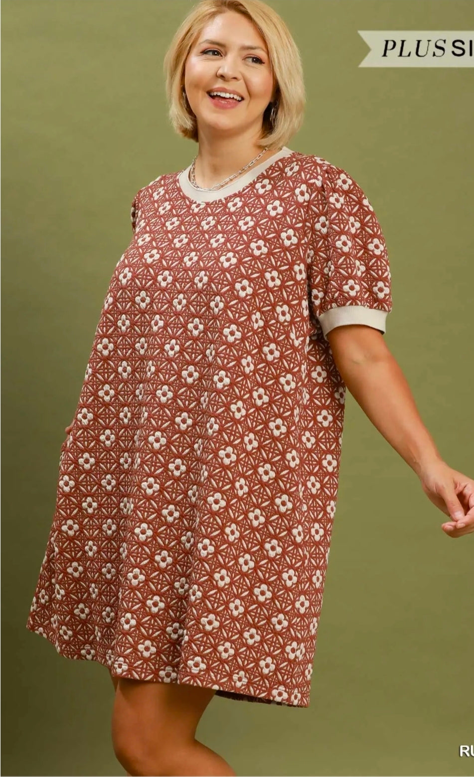 Floral textured puff sleeves mini dress