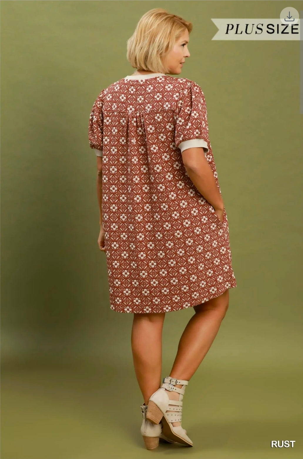 Floral textured puff sleeves mini dress