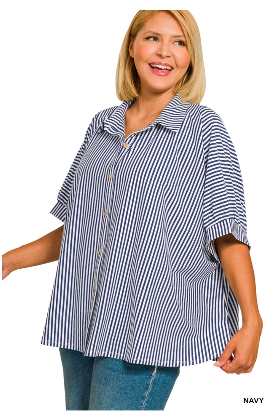 Oversized stripe shirt blue/white