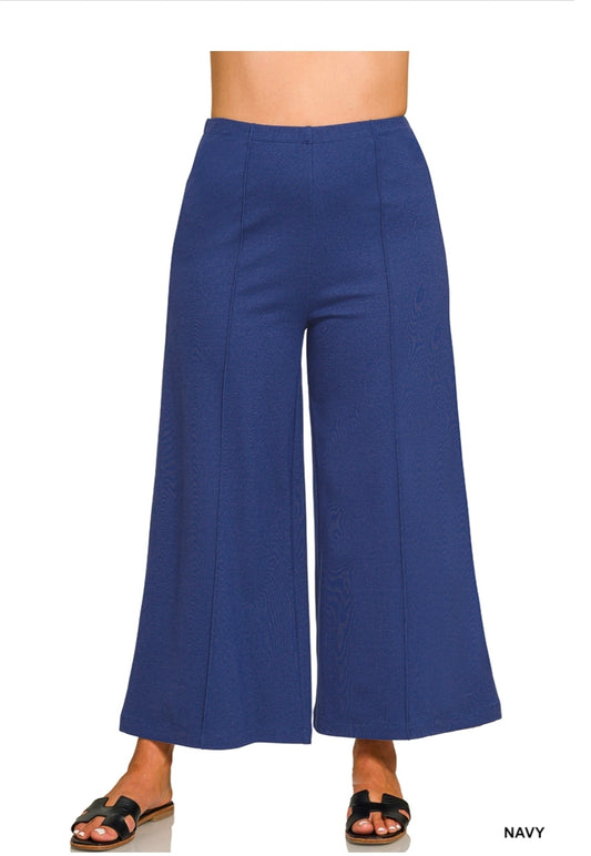 Plus elastic waist pants wide legs